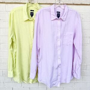 GAP Linen Button Up Shirt Set Large Tall TWO Long Sleeve Shirts Yellow / Pink